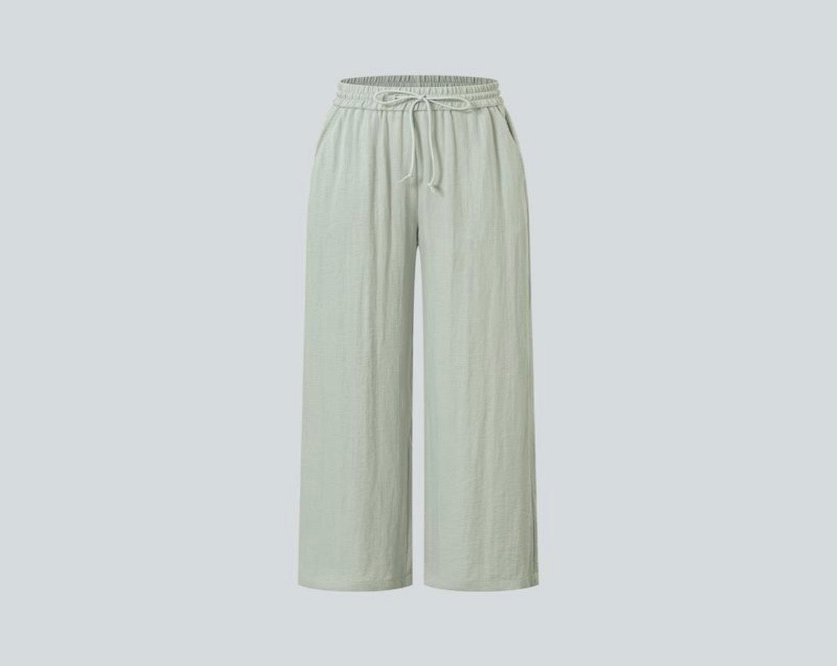 Halara High Waisted Wide Leg Linen-Feel Trousers with Drawstring and Pockets – Women’s Casual Loungewear Pants